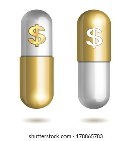 Capsule Pills with Dollar Signs. Vector illustration