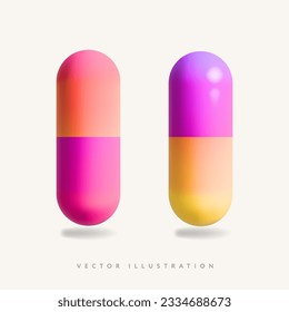 Capsule pills drugs 3d vector illustration with shadow, pharmacy icon isolated background