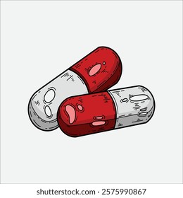 Capsule pills hand drawn illustration artwork