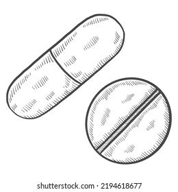 capsule pills healthcare charity humanitarian international day isolated doodle hand drawn sketch with outline style