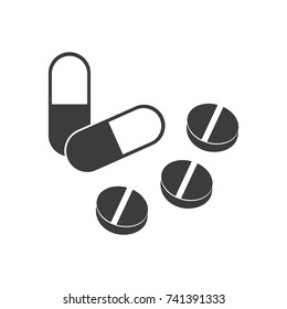 Capsule and pills icon. Flat black vector illustration on white background.