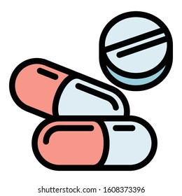 Capsule and pills icon. Outline capsule and pills vector icon for web design isolated on white background