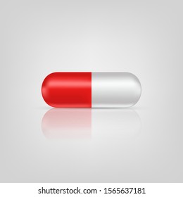 Capsule pills on white background. Vector illustration with shadow and reflect