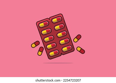 Capsule Pills Strip vector illustration. Healthcare medicine icon concept. Medicines pills packing tablets vector design with shadow on pink background.