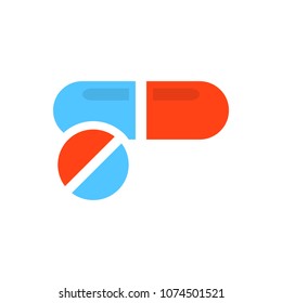 Capsule pills tablet vector icon in flat style. Medical pills illustration on white isolated background. Capsule and drug concept.