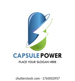 Capsule power logo template illustration. suitable for medical, pharmcay, electric, symbol, app, brand, label etc