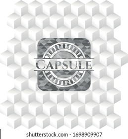 Capsule realistic grey emblem with geometric cube white background