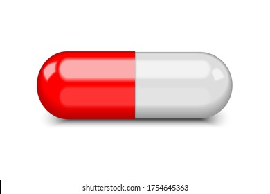 Capsule with red cap and white body isolated on white background, medicine, vector illustration, EPS 10