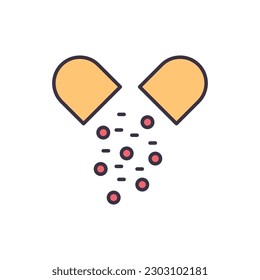 Icono de línea vectorial relacionado con la cápsula. Pega un icono lineal. Producto farmacéutico. Vitamina para atención médica personal. Cápsulas con aspirina. Aislado sobre fondo blanco. Ilustración vectorial. Trazo editable