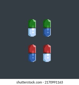 capsule set with different color in pixel art style