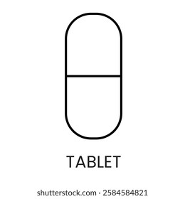 A capsule shaped tablet icon in vector, symbolizing medication or pharmaceutical products, with an editable stroke.