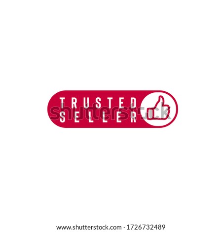 Capsule shaped of trusted seller logo with thumbs up icon line art isolated on white background can be used as sign that your shopping website or marketplace is trustworthy