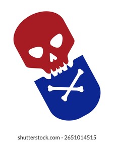 Capsule with skull and bones sign. Logo of poison. Dangerous chemical compounds. Vector illustrations EPS10