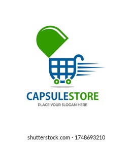 Logo-Design-Vorlage für den Kapselladen. es gibt Trolleys und Kapseln
