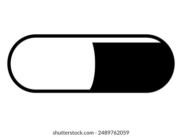 capsule symbol icon - black and white illustration of one pill sign, isolated on white background