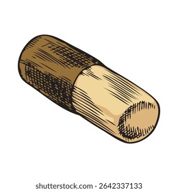 Capsule tablet, brown medicine shell in hand sketch style. Medical preparation. Pill. Theme, of drugstore, health, pharma. Vector engraved illustration. Isolated background.