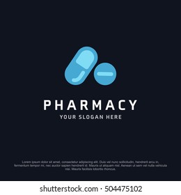 Capsule Tablet health logo, abstract vector logo design template icon of company identity symbol concept for therapy service, pharmacy, hospital, medical clinic or any natural health care business