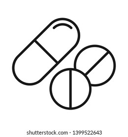 Capsule and tablet pills isolated line icon