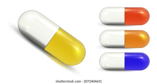 Capsule tablet set.Medical pill .Medicine for the treatment of diseases.Vector illustration .	