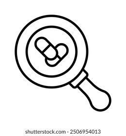 Capsule under magnifier showing concept icon of medicine research, medical research vector