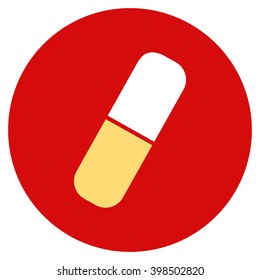 Capsule vector icon. Image style is a flat light icon symbol on a round red button