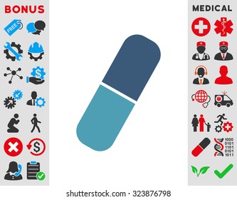 Capsule vector icon. Style is bicolor flat symbol, cyan and blue colors, rounded angles, white background.