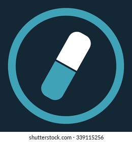 Capsule vector icon. Style is bicolor flat rounded symbol, blue and white colors, rounded angles, dark blue background.