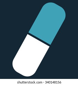 Capsule vector icon. Style is bicolor flat symbol, blue and white colors, rounded angles, dark blue background.