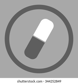Capsule vector icon. Style is bicolor flat rounded symbol, dark gray and white colors, rounded angles, silver background.