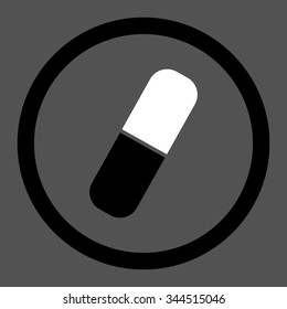 Capsule vector icon. Style is bicolor flat rounded symbol, black and white colors, rounded angles, gray background.