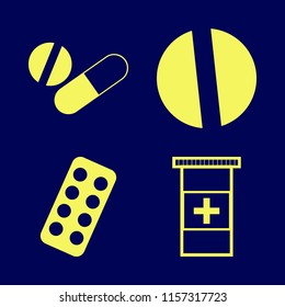 capsule vector icons set. with blister pack, pills bottle, tablet capsule and pill in set
