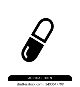 Capsule vector solid black glyph flat icon, medical icon