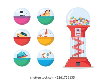 Capsule vending machine. Toy vending machine. Gacha Gacha toy capsule. Vector illustration