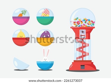 Capsule vending machine. Toy vending machine. Gacha Gacha toy capsule. Vector illustration