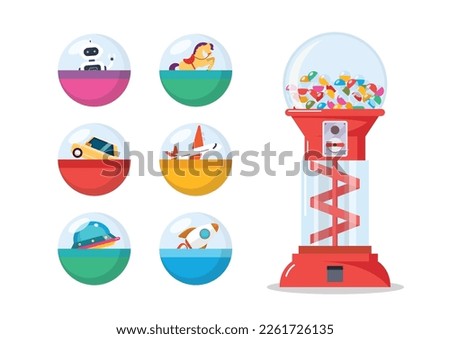 Capsule vending machine. Toy vending machine. Gacha Gacha toy capsule. Vector illustration