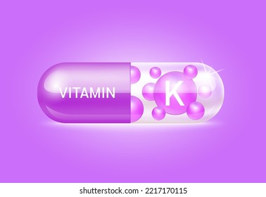 Capsule vitamin K structure purple and white It's transparent and vitamin pill is on inside. Beauty concept. Personal care. 3D Vector Illustration. transparent capsule medicine. Drug business concept