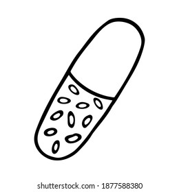 Capsule, vitamins, supplement, pill. Doodle vector image. Isolated over white background.