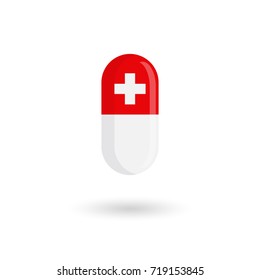 Capsule with white cross into red fill icons, vector. isolate on white background.