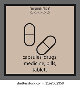 capsules, drugs, medicine, pills, tablets vector icon