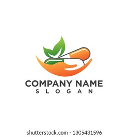 Capsules and herbal leaf vector design. medicine pharmacy logo. medical health symbol. herbal health care logo