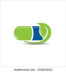 Capsules and herbal leaf vector design. medicine pharmacy logo. medical health symbol. herbal health care logo.