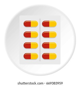 Capsules icon in flat circle isolated on white vector illustration for web