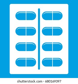 Capsules icon white isolated on blue background vector illustration