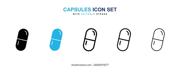 Capsules icons graphics set in black and blue colors
