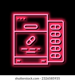 Kapseln verpacken Probiotika Neon-Leuchtzeichen Vektor. Packung mit Kapseln, Probiotikgrafik