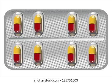 Capsules   packed in blister, isolated on white
