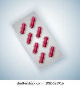 Capsules And Pills in New Blister Pack, Medical Products, Realistic Vector