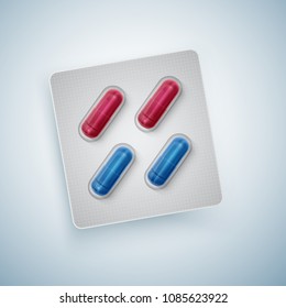 Capsules And Pills in New Blister Pack, Medical Products, Realistic Vector