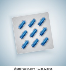 Capsules And Pills in New Blister Pack, Medical Products, Realistic Vector