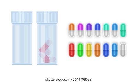 Cápsulas e Comprimidos Vermelho e Azul Medicação em Blister Packs Vetor formato